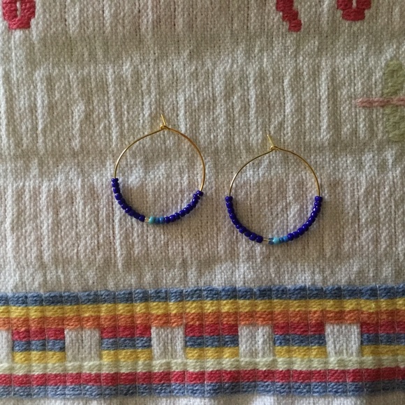 Blue Seed Bead Hoops - Picture 2 of 2